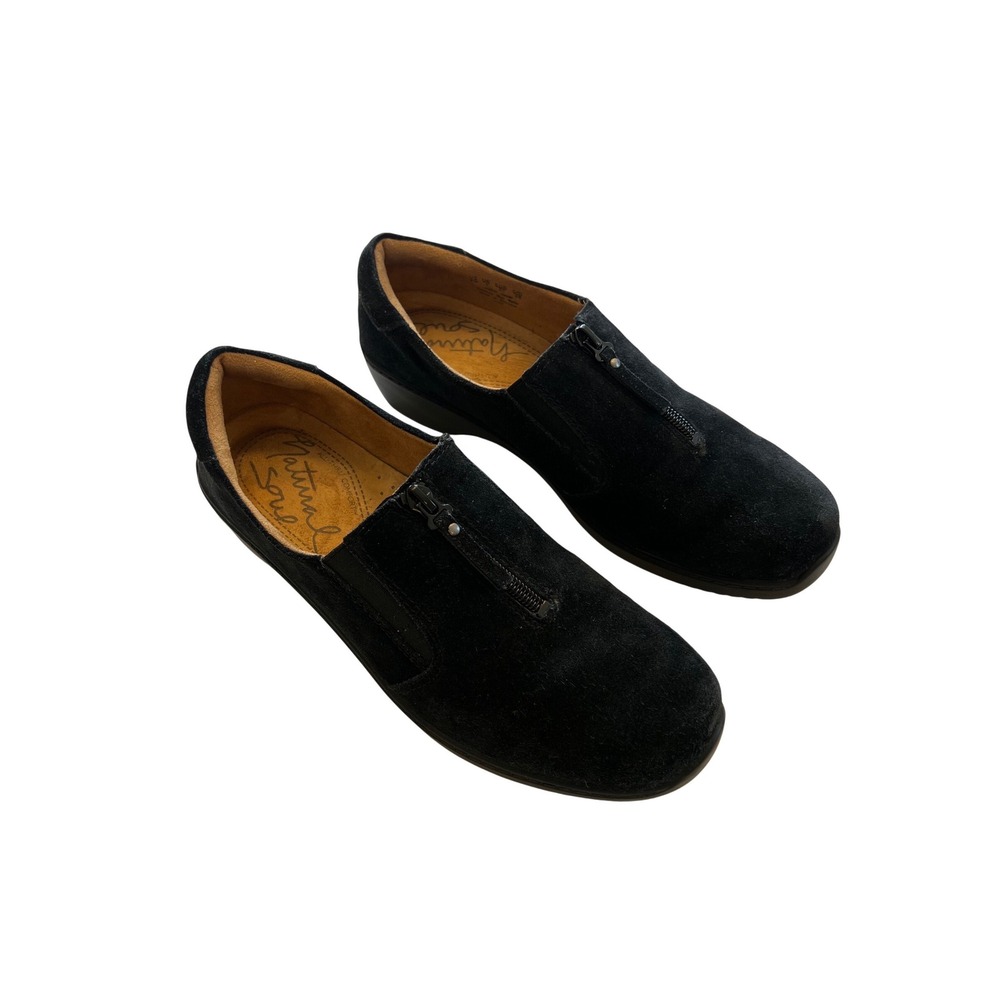 Natural Soul Black Suede Leather Zip‎ Front Slip On Casual Comfort Loafers 8.5